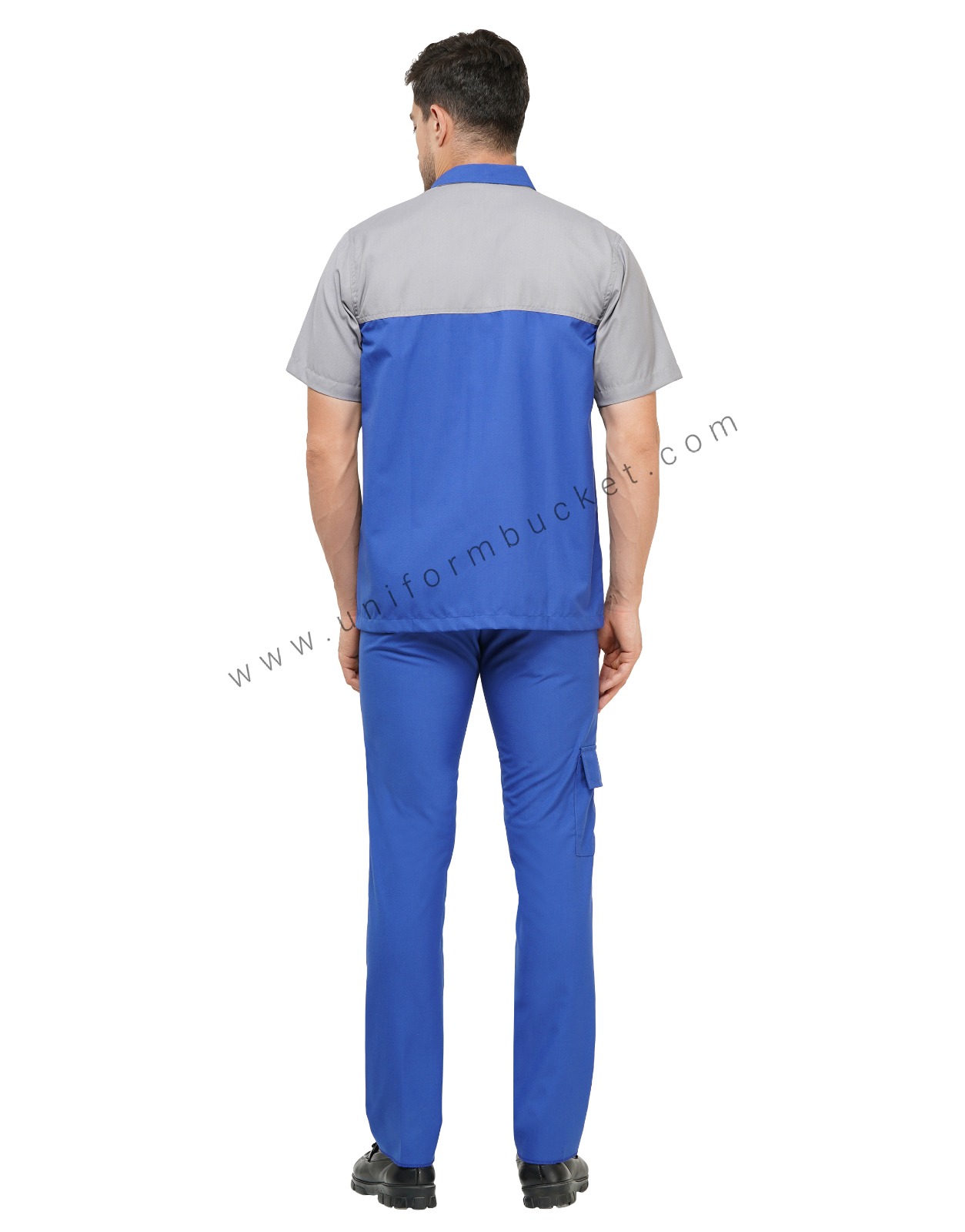 MALE ROYAL BLUE & GREY WORKWEAR SHIRT WITH HALF SLEEVE & TWO POCKET thumbnail 4